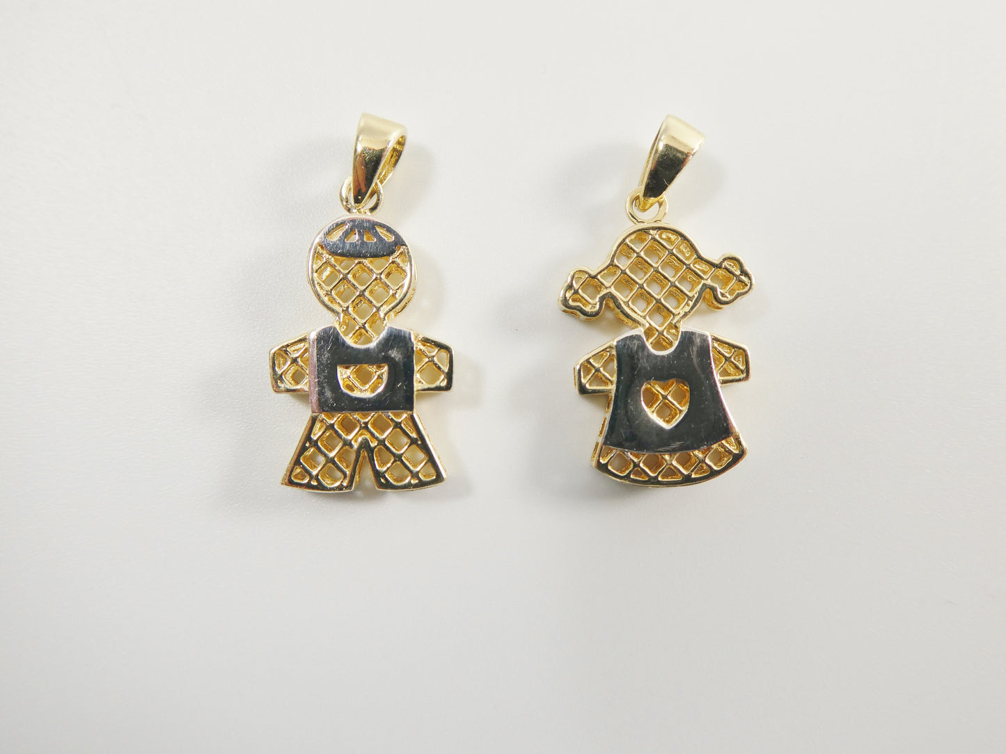 14k real solid yellow gold two tone boy girl charm pendent