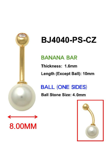 14k Real Solid Yellow Gold Freshwater Pearl Belly Button Ring Piercing