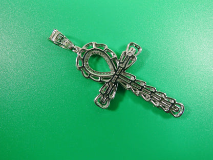 14k White Gold Color Tone Large Cross Charm Pendent Over Real 925 Sterling Silver