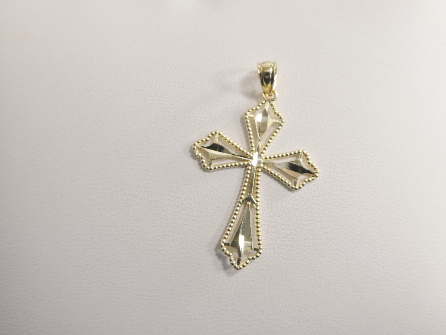 10k Yellow Gold solid figaro Chain & Cross Pendant Necklace: 16 inch