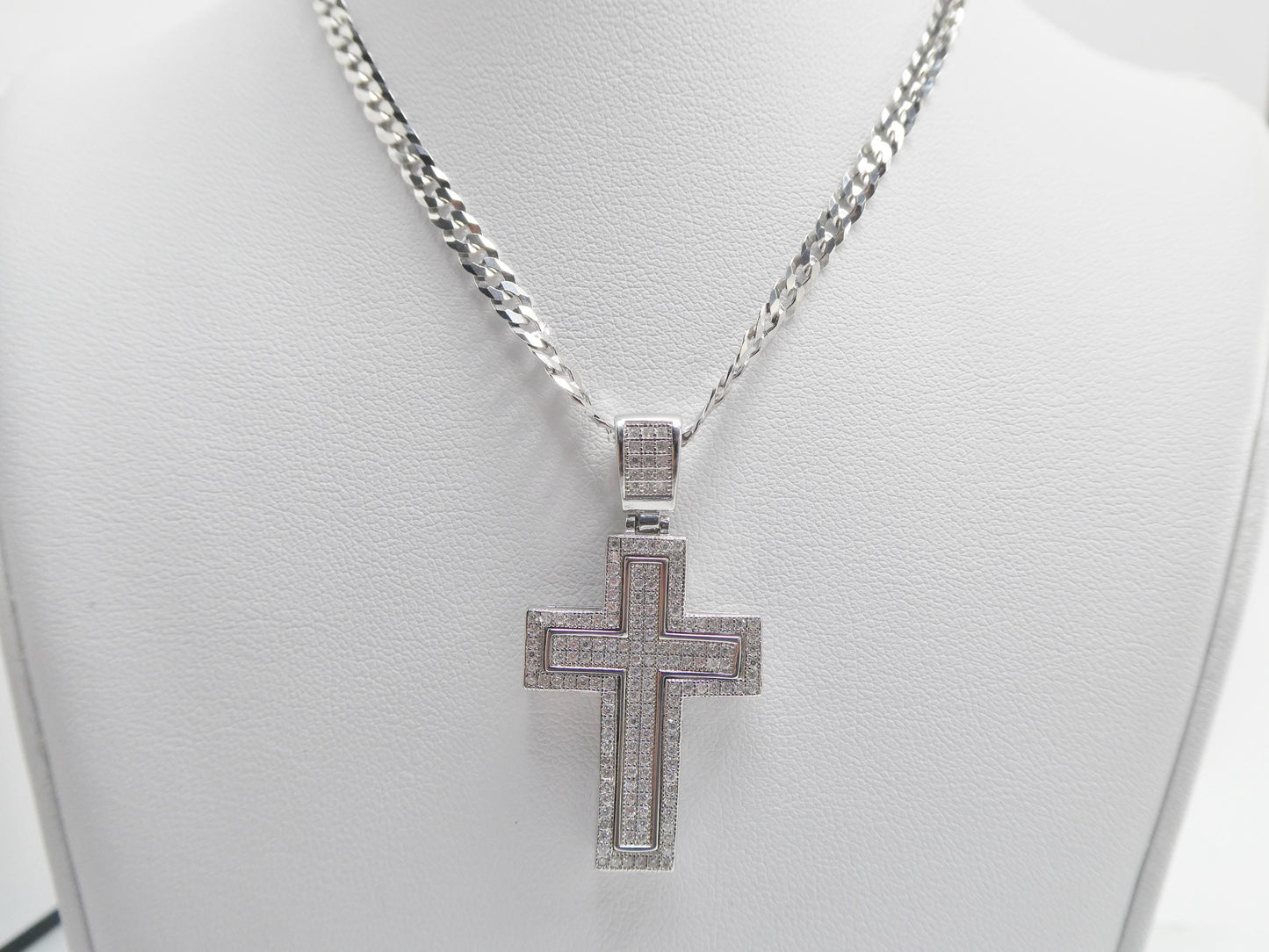 real 925 sterling silver 22 inch flat chain and moissanite cross pendent charm