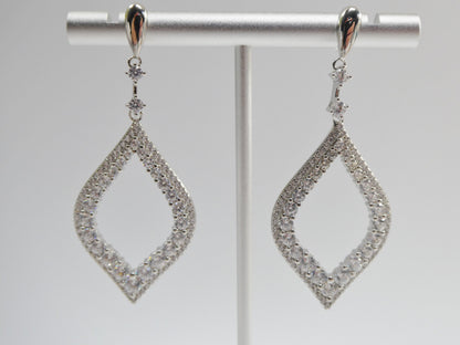 Real 925 Sterling Silver Micro Pave Setting 14k White Gold Color Finish Drop Earrings