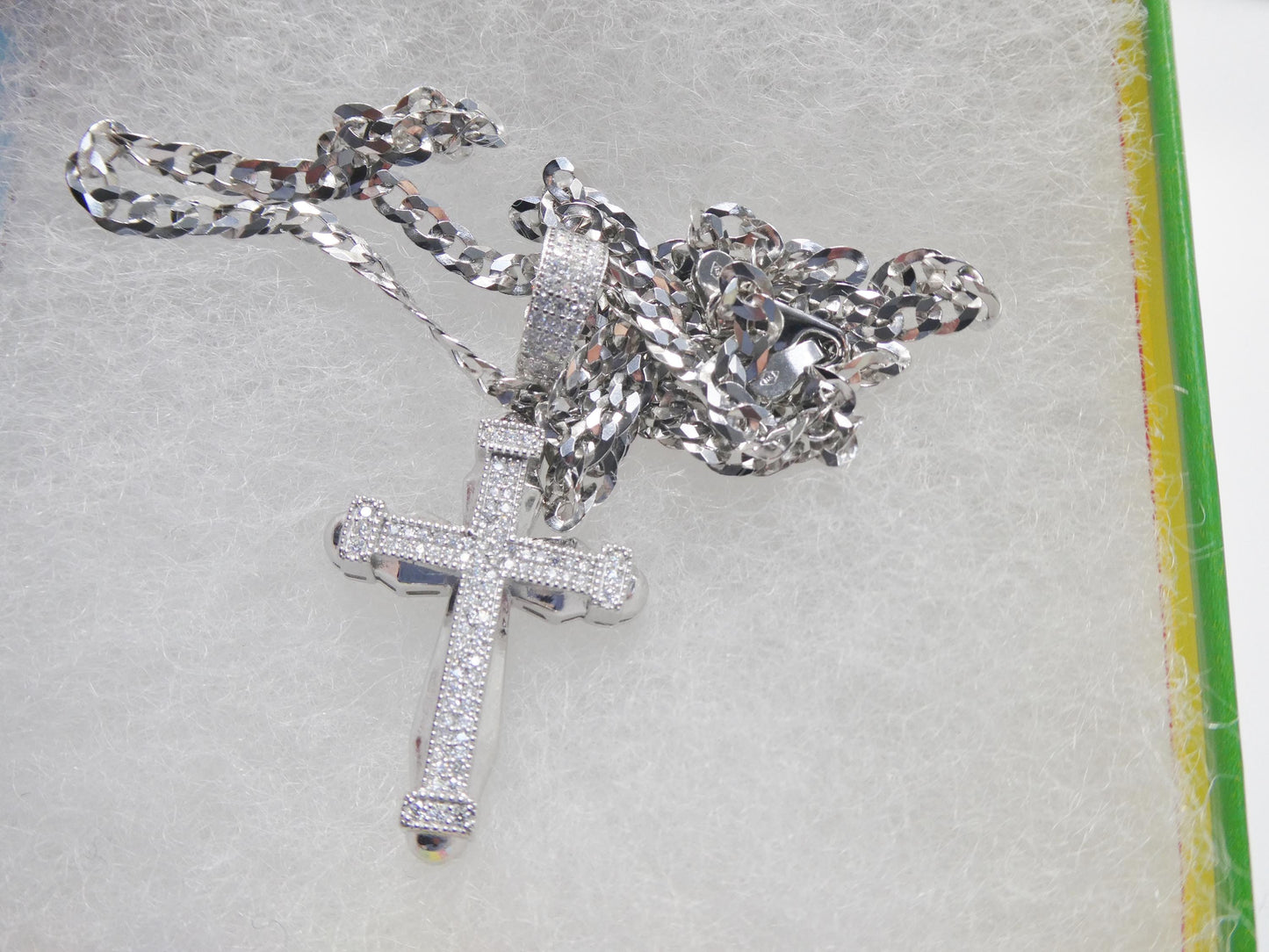 real 925 sterling silver 22 inch flat chain and moissanite cross pendent charm