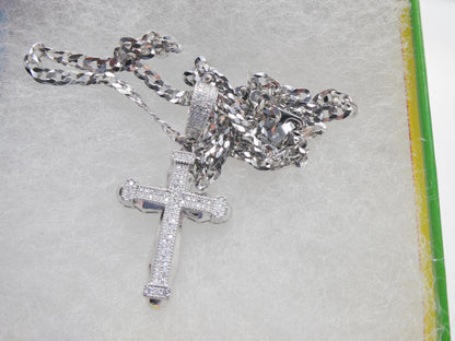 Real 925 Sterling Silver 22 Inch Flat Chain and Moissanite Cross Pendent Charm