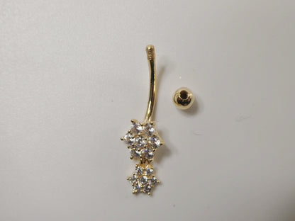 14k Real Solid Yellow Gold Flower Shaped Belly Button Ring Piercing