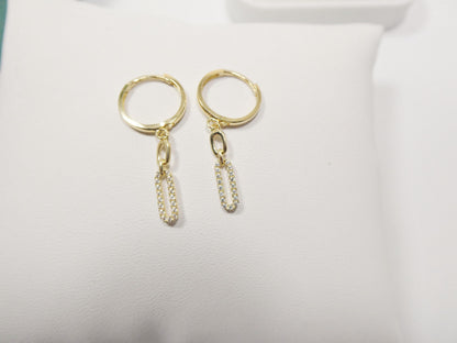 Real 10k Solid Yellow Gold Paperclip Dropping Earrings