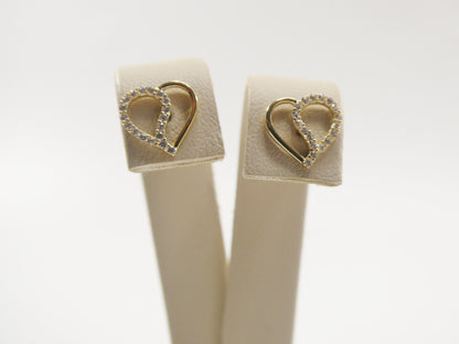10k Real Solid Gold Heart Micro Fave Setting Push Back Earrings