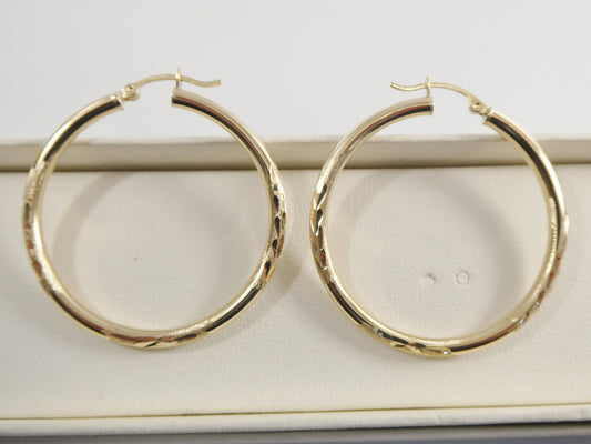 10k real solid yellow gold diomond cut hoop earring