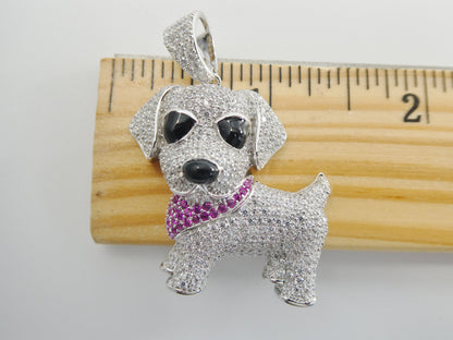 Real 925 Sterling Silver Full Stone Setting Dog Animal Pendent