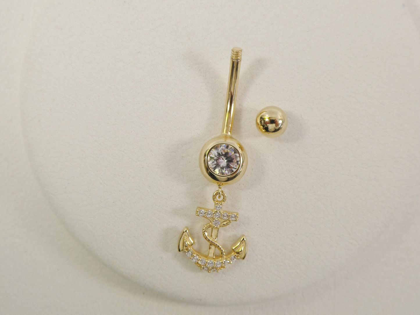 14k real solid yellow gold dangling anchor belly button ring piercing