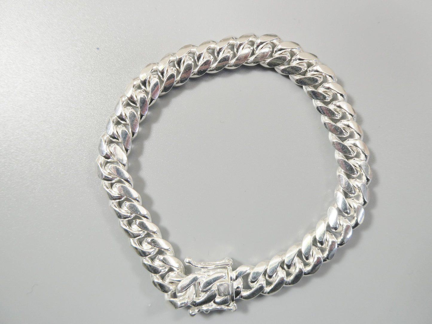9mm real Miami link solid 925 sterling silver men bracelet safety box lock