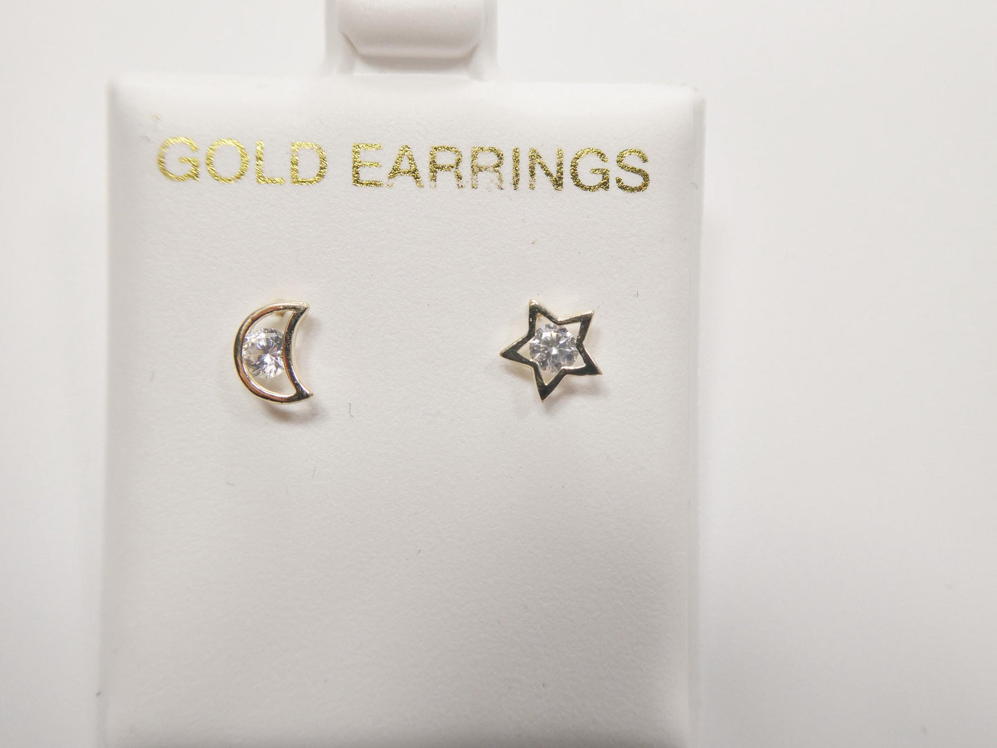 10k real solid gold moon and star push back earrings