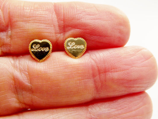 real 10k solid yellow gold heart love push post earrings