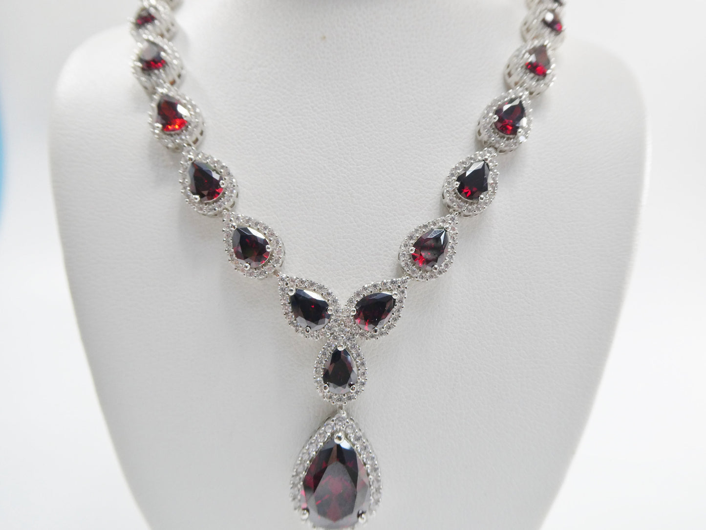 real 925 sterling silver teardrop red garnet women necklace