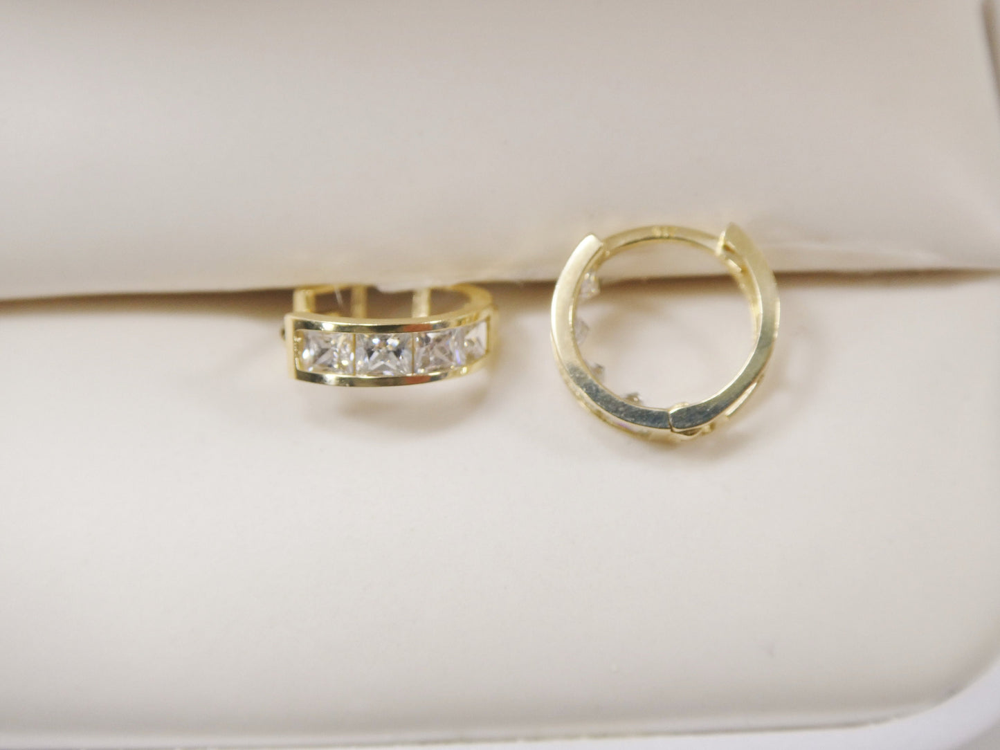 real 10k solid yellow gold square-cut stone hoop huggie earrings