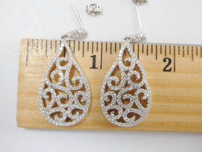 Real 925 Sterling Silver Micro Pave Setting 14k White Gold Color Finish Drop Earrings