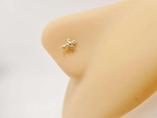 14k real solid yellow gold cross nose ring