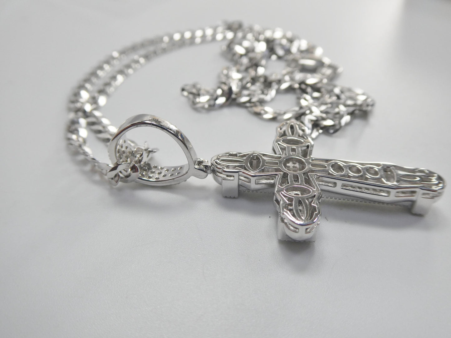 real 925 sterling silver 22 inch flat chain and moissanite cross pendent charm