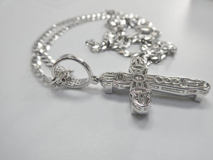Real 925 Sterling Silver 22 Inch Flat Chain and Moissanite Cross Pendent Charm
