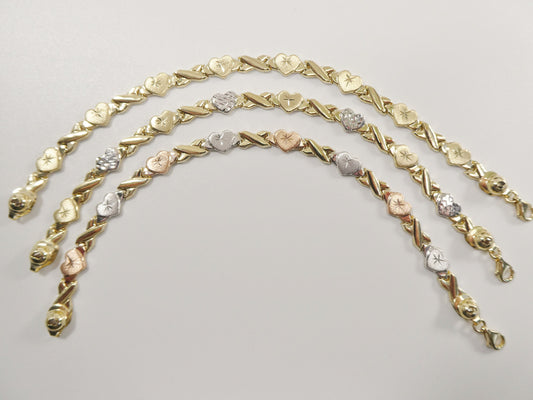 10k real solid yellow gold xo heart 7 inch bracelet