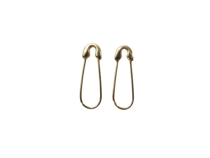 real 10k solid yellow gold safety pin dangle drop earrings