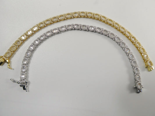 7 inch tennis style real 925 sterling silver 14k gold color finish bracelet