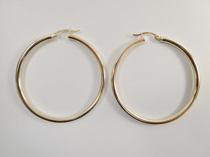 Real 10k Solid Yellow Gold Plain High Polish 50mm Hoop Huggie Earrings