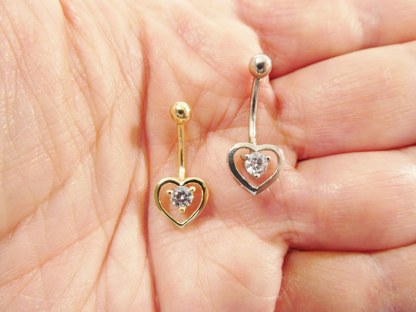 14k real solid yellow gold heart belly button ring piercing