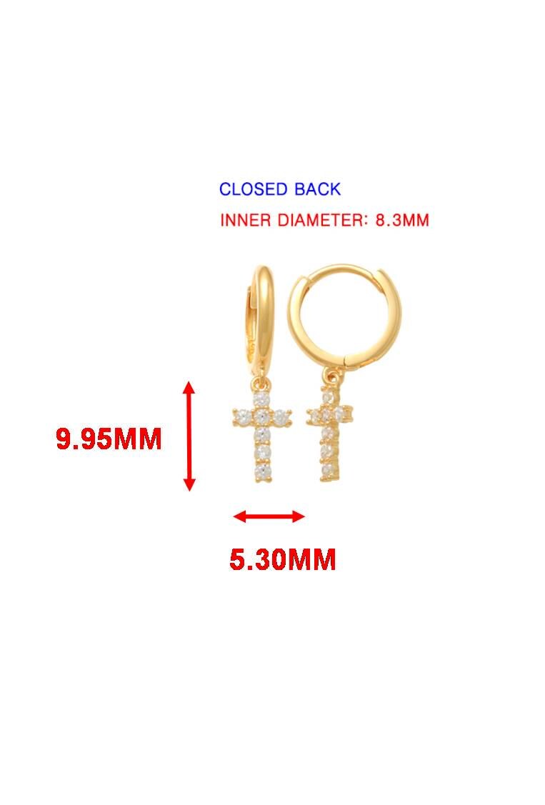 real 10k solid yellow gold cross dropping hoop huggie earring