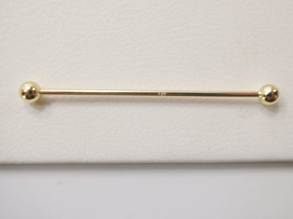 14k Real Solid Yellow Gold 60mm Straight Barbell Tongue Belly Button Ring Piercing