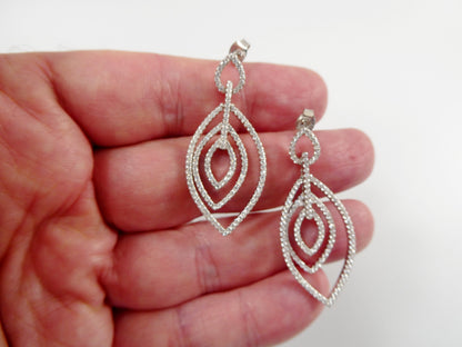 Real 925 Sterling Silver Micro Pave Setting 14k White Gold Color Finish Drop Earrings