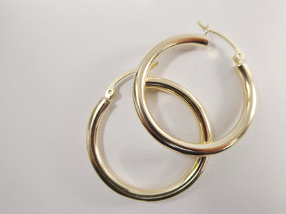 Real 10k Solid Yellow Gold Plain High Polish 30 mm Hoop Huggie Earrings