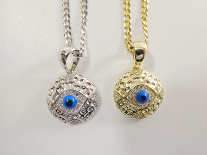 Real 925 Sterling Silver 18 inch Flat Chain and Evil Eye Pendant Charm