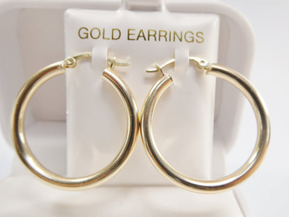 Real 10k Solid Yellow Gold Plain High Polish 30 mm Hoop Huggie Earrings