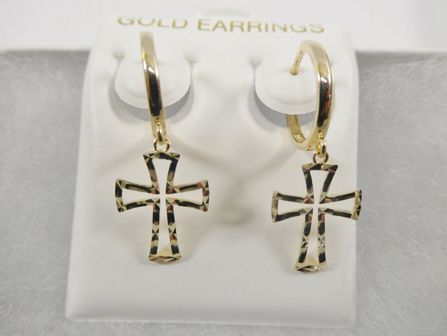 10k real yellow gold cross dangle plain huggie earrings