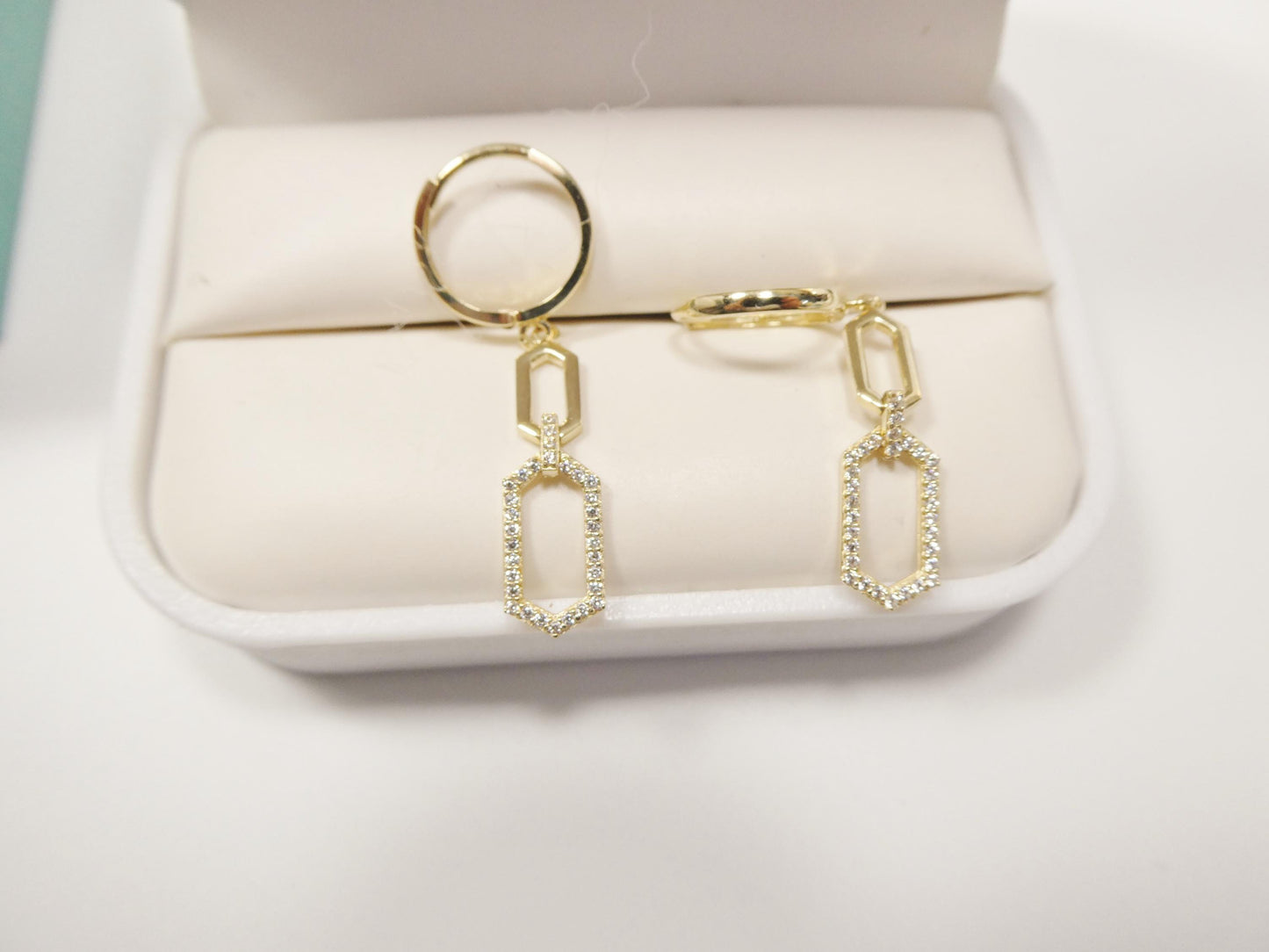 real 10k solid yellow gold long paperclip dropping earrings