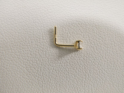 14k Real Solid Yellow Gold L SHAPE 2mm Square Stone Stud Nose Ring