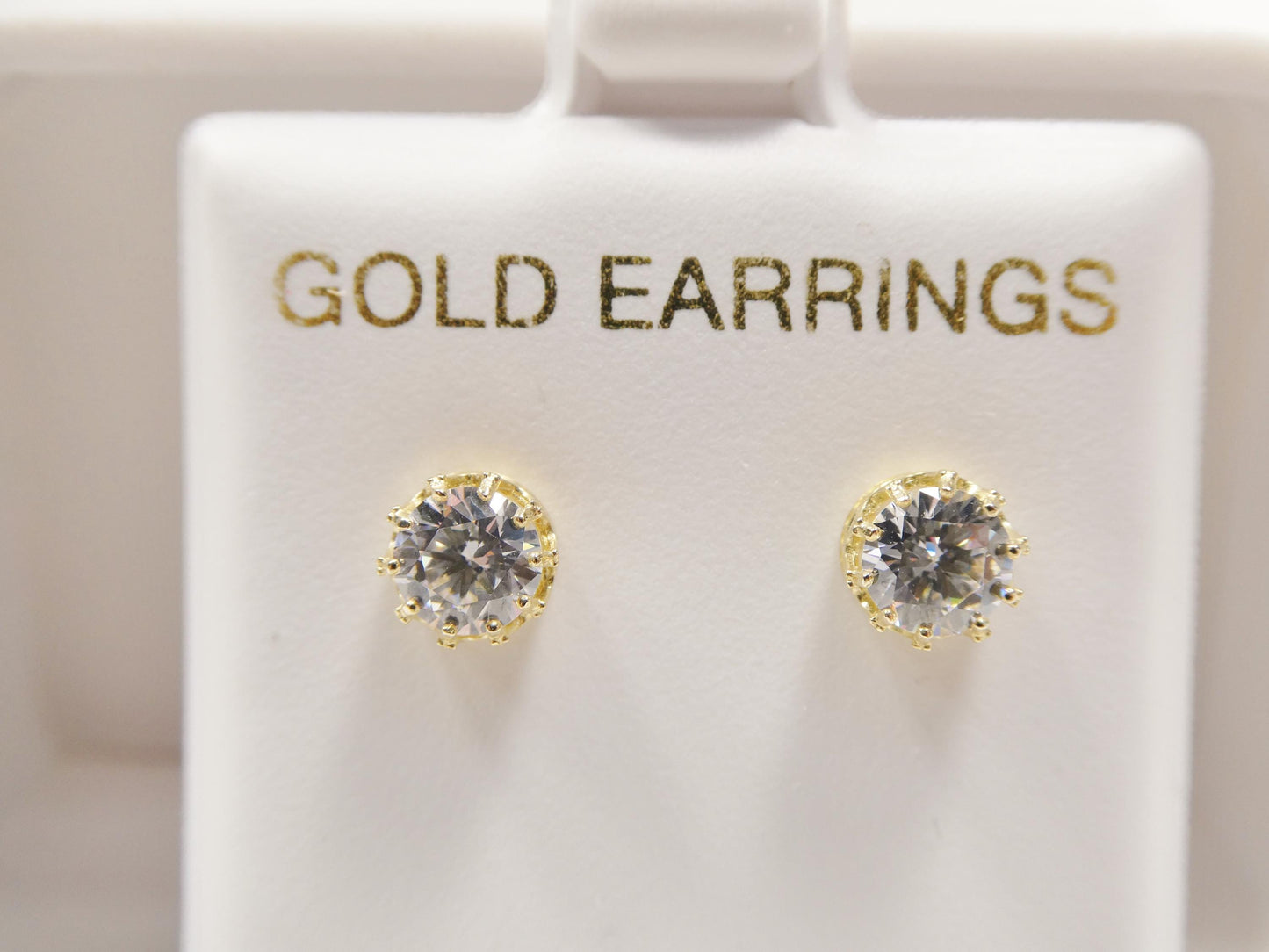 real 10k solid yellow gold crown style push post circle stud earrings