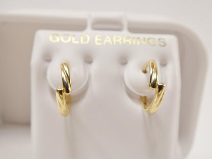 Real 10k Solid Yellow Gold Designer Hoop Huggie Earrings