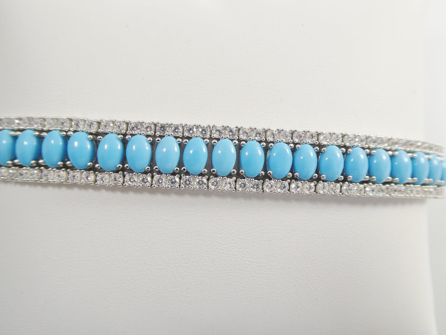 7/ 7.5 inch real 925 sterling silver turquoise tennis bracelet