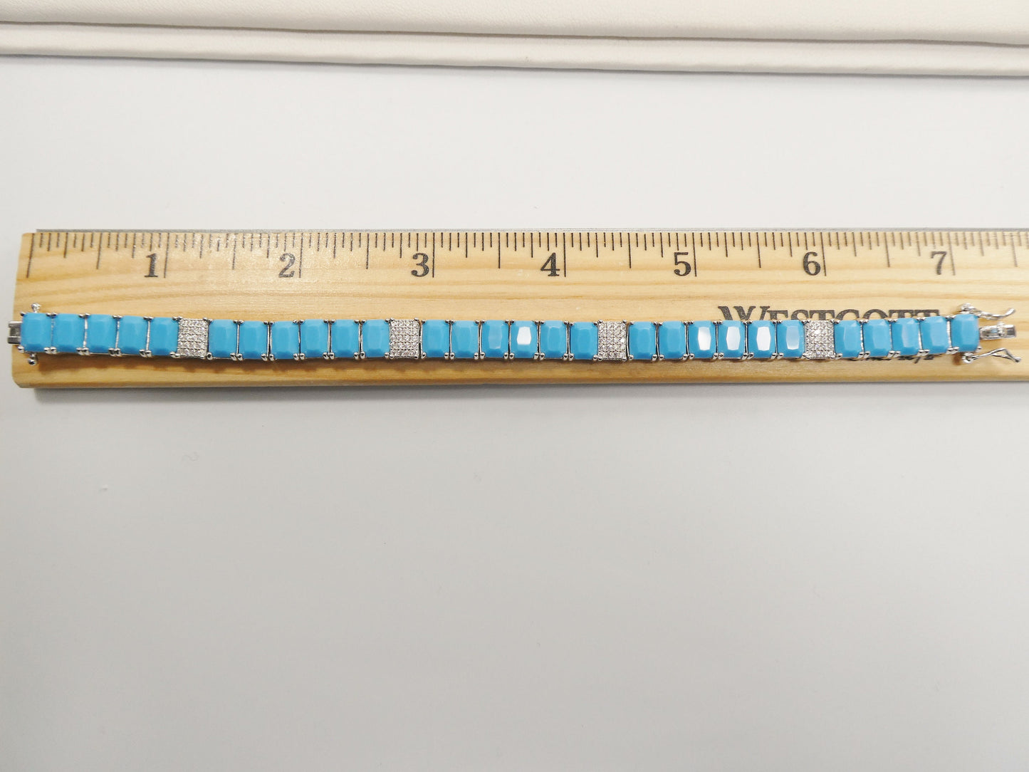 7 inch real 925 sterling silver rectangle turquoise tennis bracelet