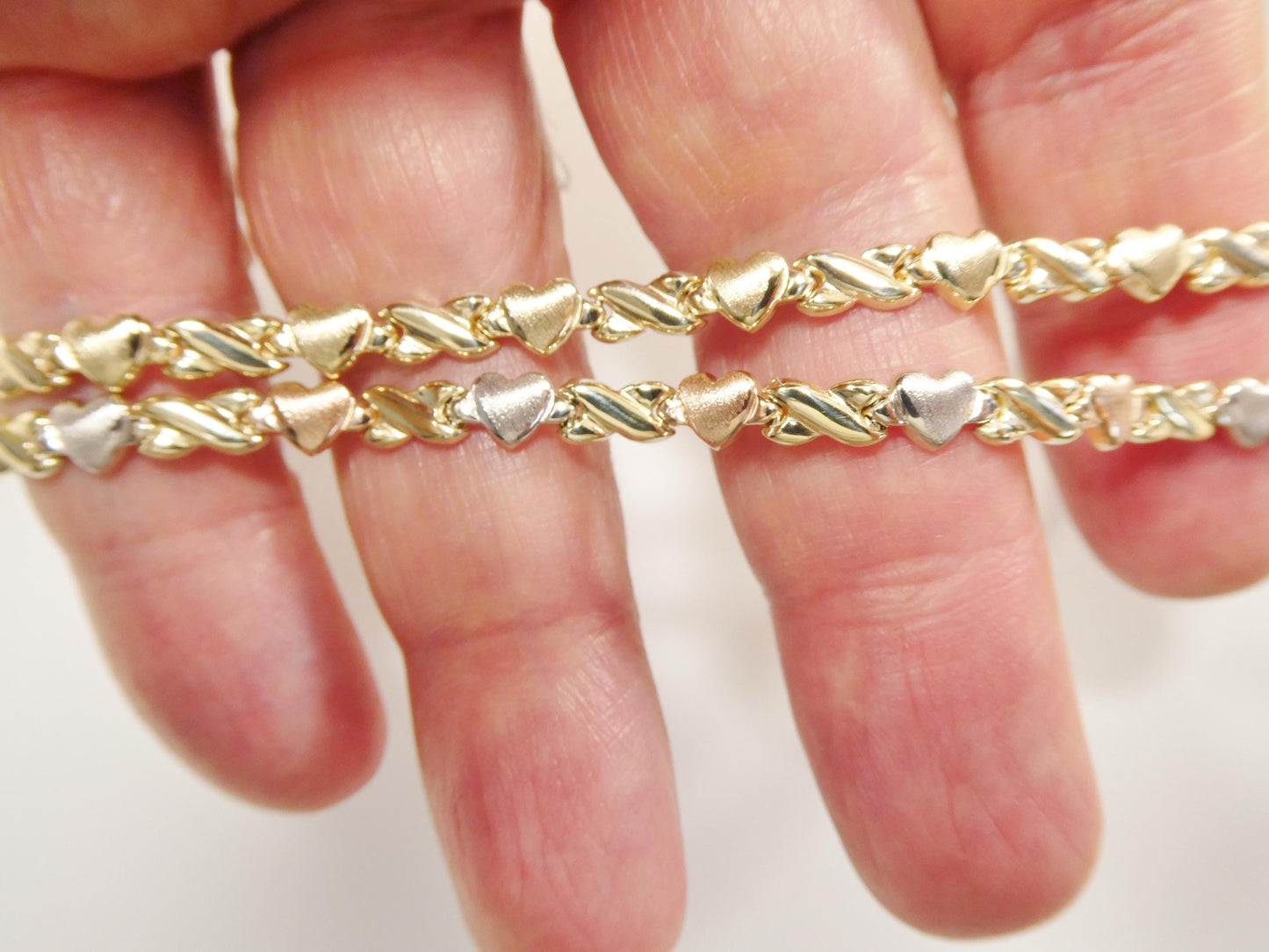 real 10k solid yellow gold 6 inch children/women xo heart bracelet