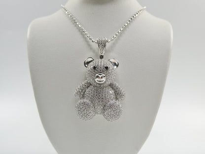 Real 925 Sterling Silver Teddy Bear Pendent and 2mm 20 Inch Moon Cut Chain