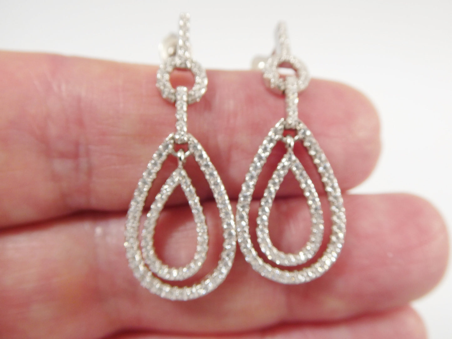 real 925 sterling silver micro pave setting 14k white gold color finish drop earrings