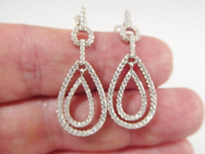 Real 925 Sterling Silver Micro Pave Setting 14k White Gold Color Finish Drop Earrings