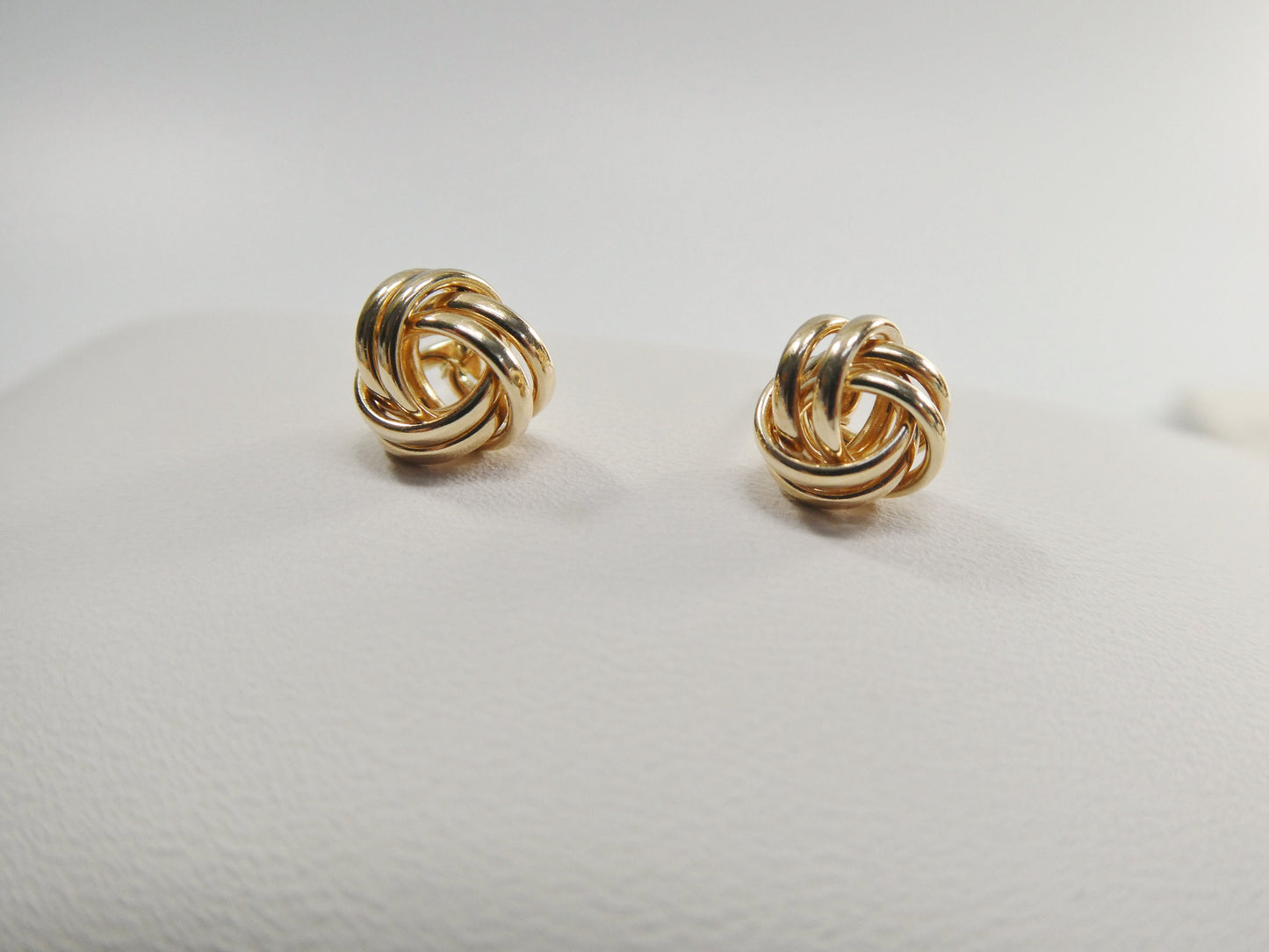 real 10k solid yellow gold push post small loveknot stud earring