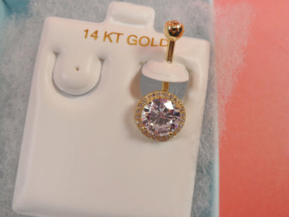 14k Real Solid Yellow Gold Large Stone Belly Button Ring Piercing