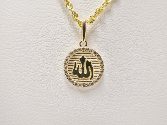 14k real solid yellow gold muslim pendent and rope necklace