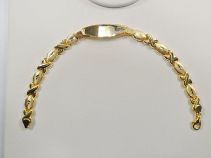 Real 925 Sterling Silver Stampato XOXO ID Bracelet 14k Yellow Gold Finish