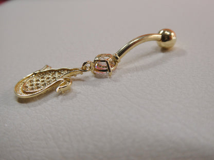 14k Real Solid Yellow Gold Dangling Duck Belly Button Ring Piercing